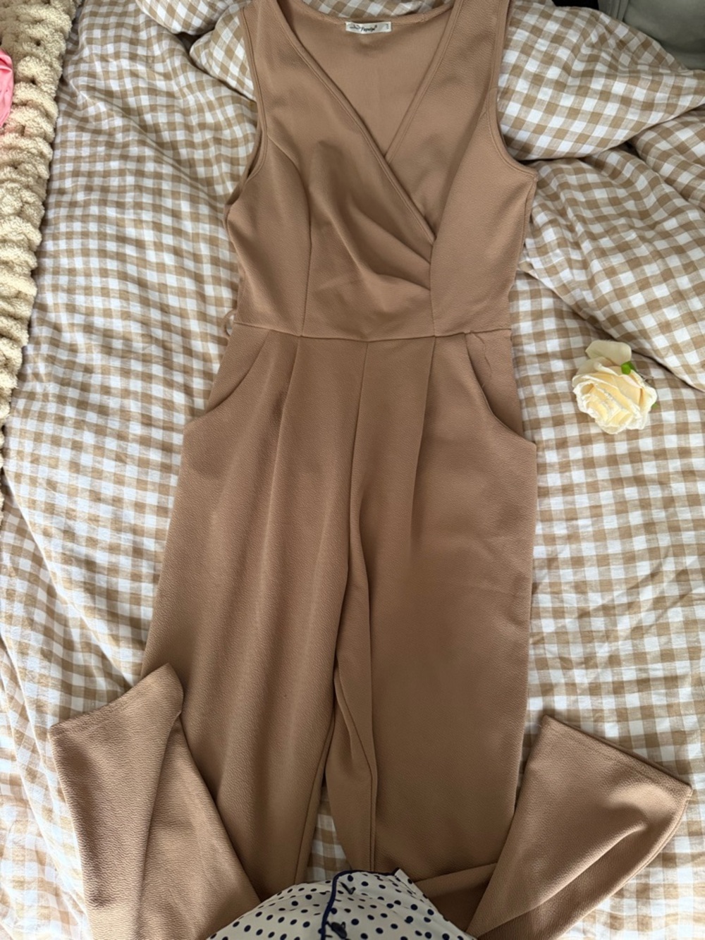 Sleek Taupe Sleeveless Jumpsuit with Wide Leg